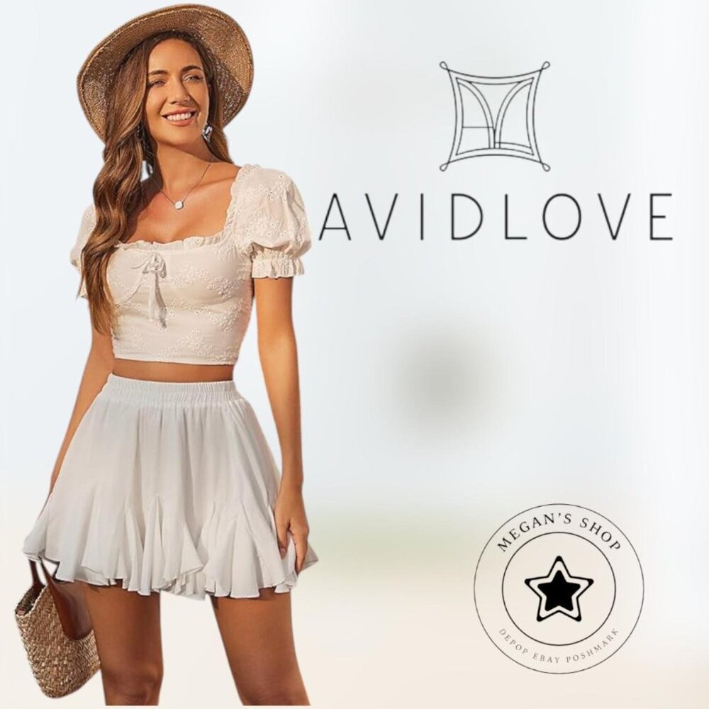 Avidlove Pleated Skater Basic High Waisted Ruffles Flared Mini Skirt Women's S